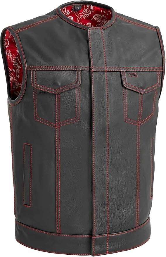 Men's Motorcycle Biker Riding Leather Vest - Rider Biker Hunt Club Cowboy Vest