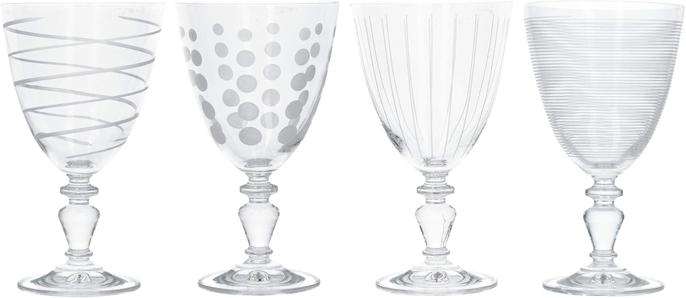 Elegant Cheers Crystal Wine Goblets with Silver Design, 340ml, Set of 4
