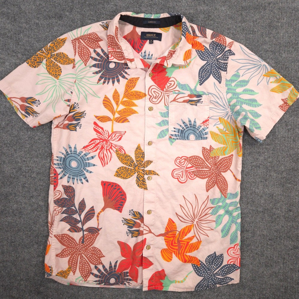 Roark Shirt Mens M Pink Multi Journey Zealandia Floral Classic Fit Short Sleeve