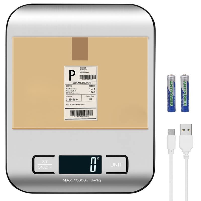 Digital Shipping Scale, Kitchen Scale, Stainless Steel Accurate 10kg/1g Recha...