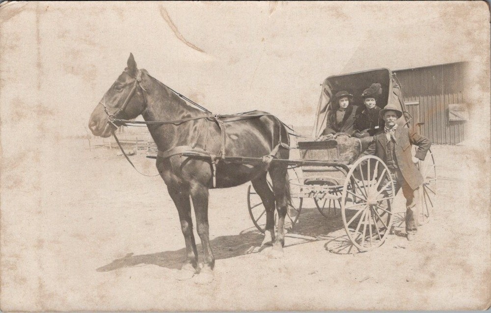 HORSE Drawn WAGON, John, Maude, & Sophie REMILLARD Real Photo Postcard
