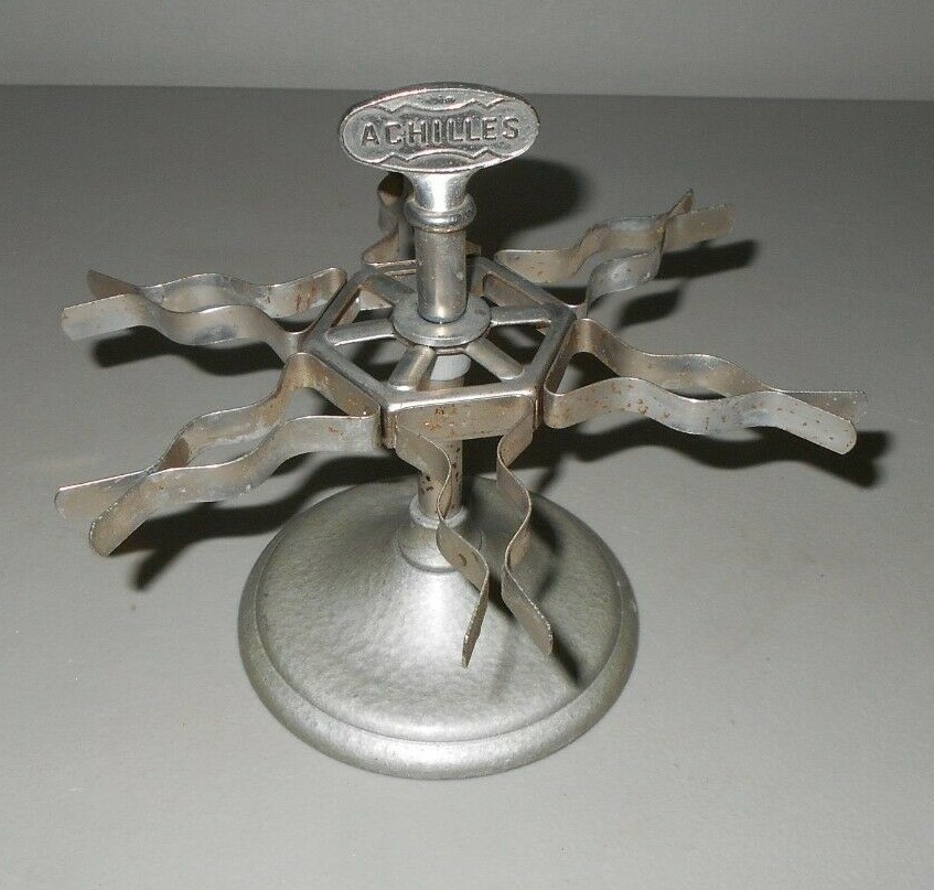 Achilles Rubber Stamp Seal Holder Carousel Stand Banking Steam Punk Antique VTG-image