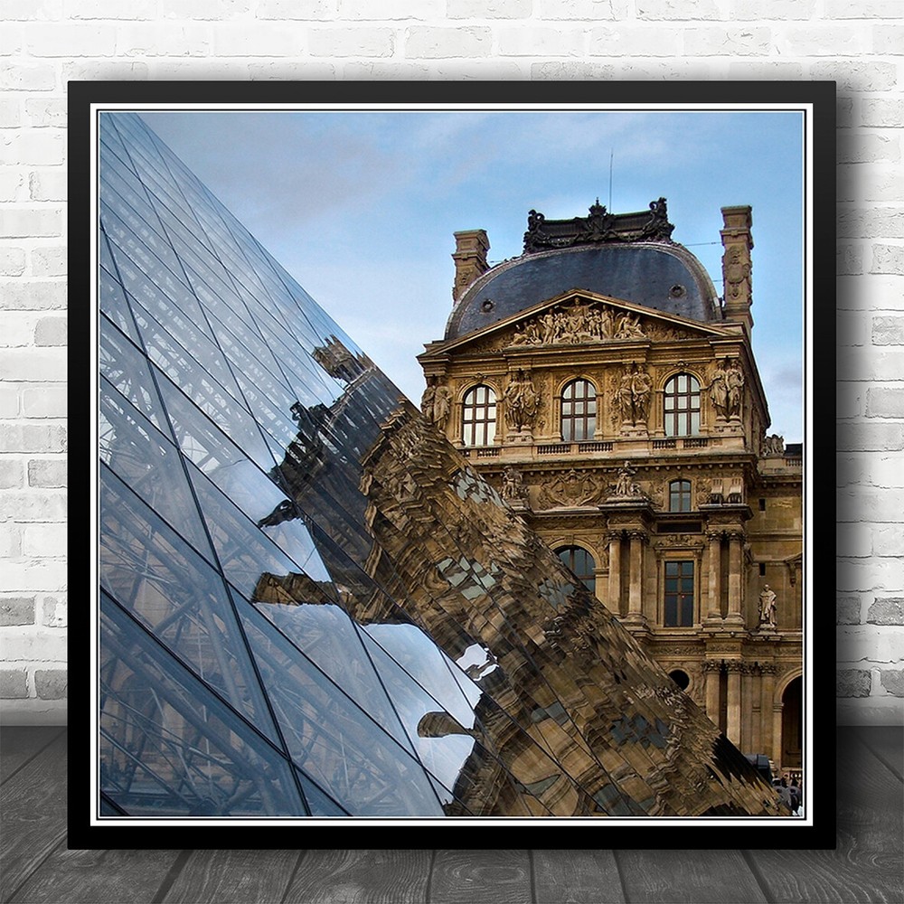 Reflection Louvre Pyramid France Paris Tourism Square Wall Art Print