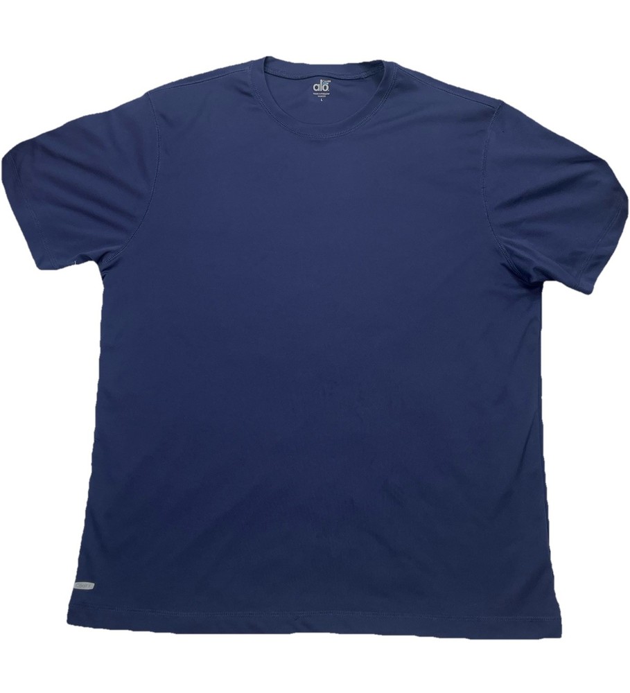 Alo Yoga Cool Fit Men’s T-Shirt Size L Large Navy Blue Crew Short Sleeve Tee