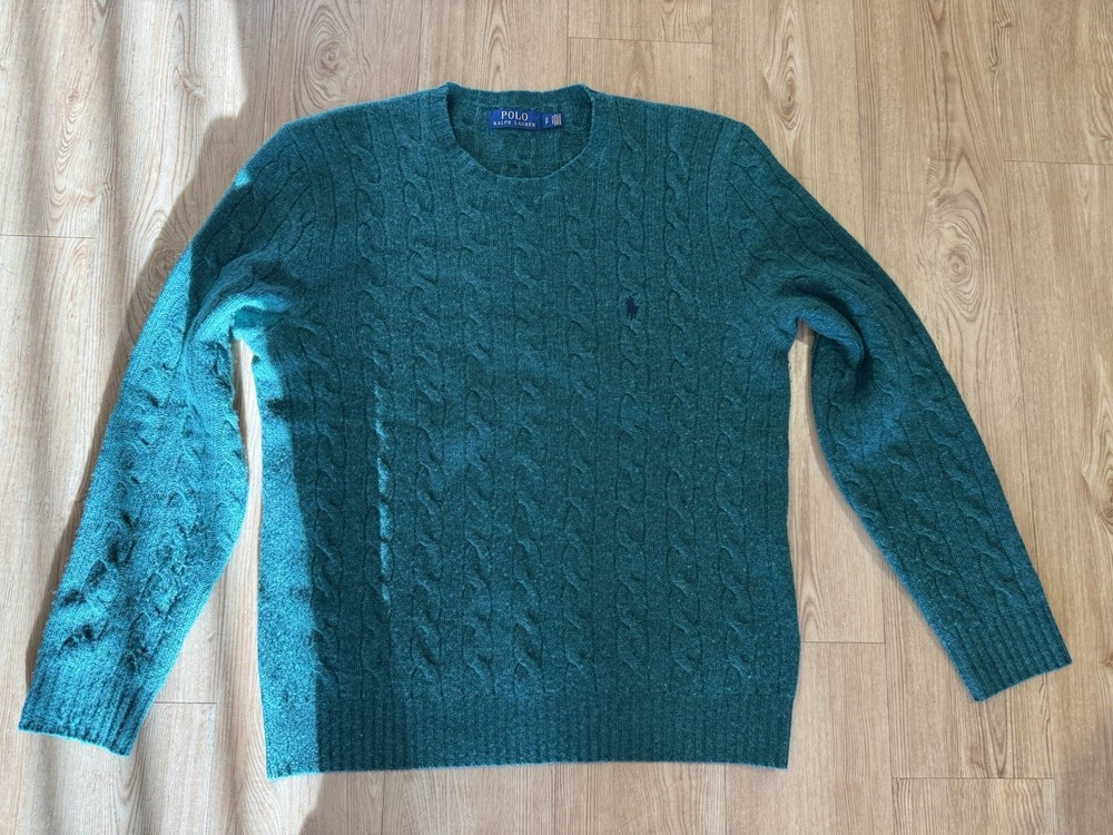 Authentic Men's Polo Ralph Lauren Roving Cable Knit Pullover Sweater Green Small