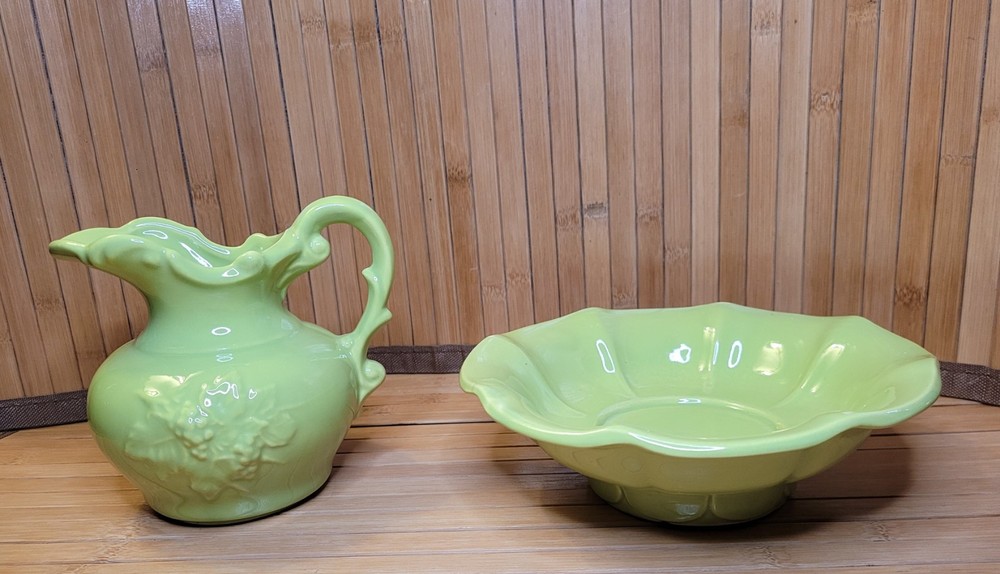 McCoy Pottery Lime Green Chartreuse Pitcher and Basin Bowl USA Made Vintage