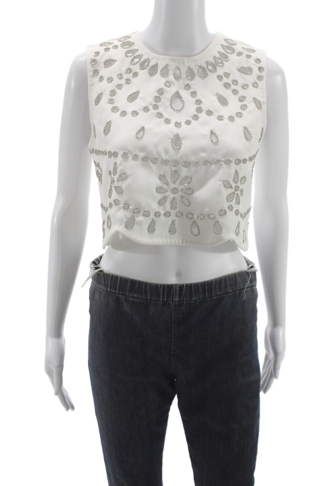 Alexis Womens Cropped Sleeveless Blouse White Round Neck Poly Cotton Size MFree Shipping in US $100+ Orders | $6.95 Orders Below
