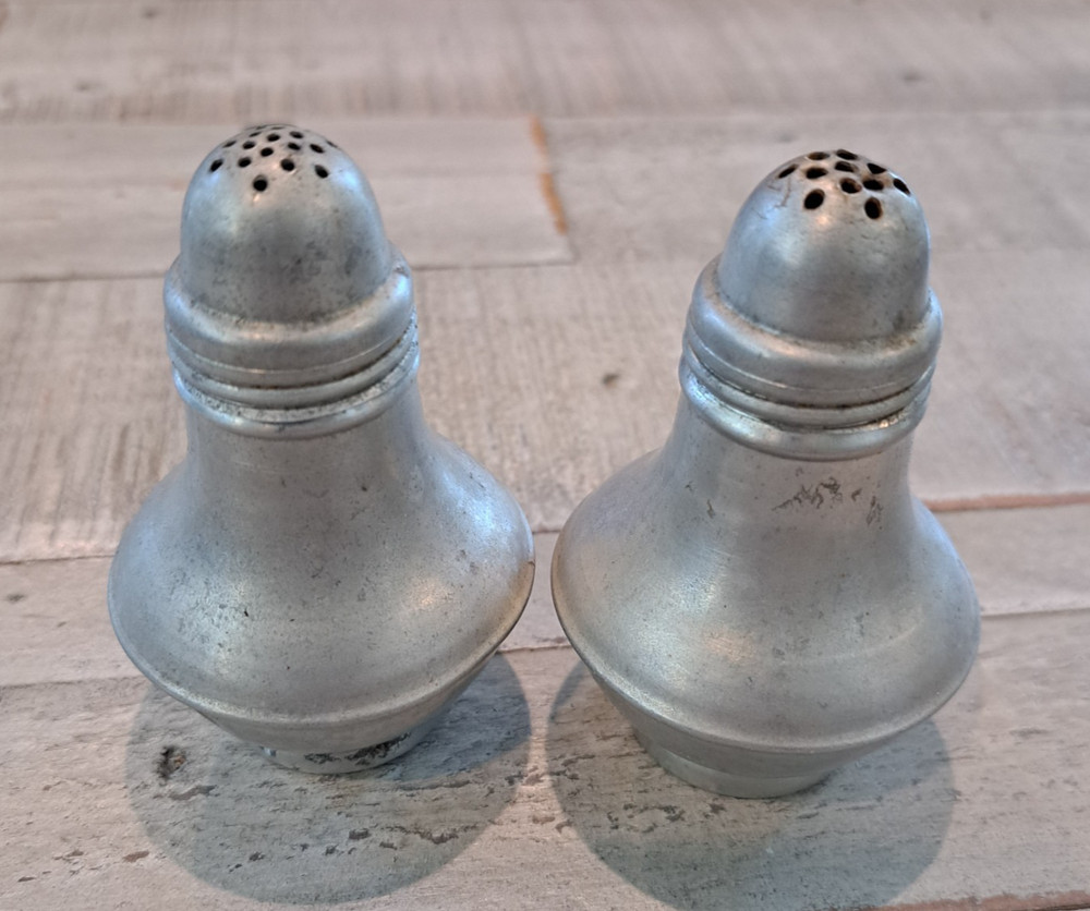 Vintage Aluminum Weighted Salt & Pepper Shakers 3” Tall