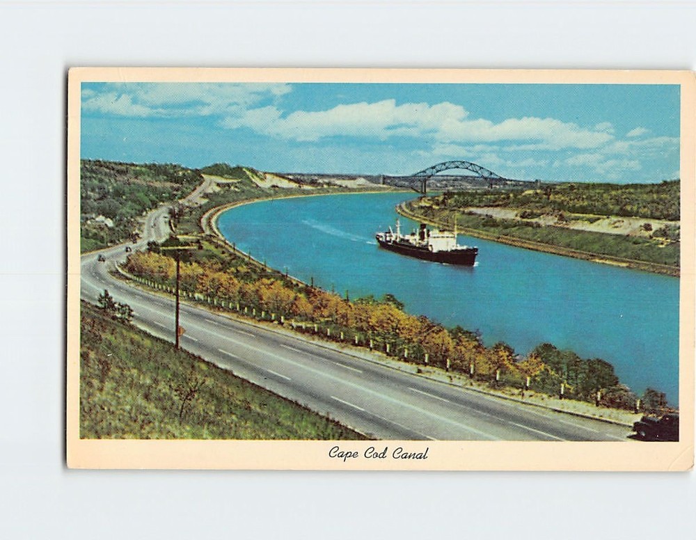 Postcard Scenic Highway Cape Cod Canal Sagamore Bourne Bridges Massachusetts