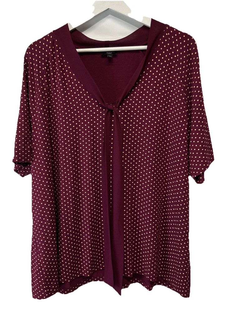 Talbots Plus Burgundy Blouse Knit Top Short Sleeve Polka Dots Size 3X