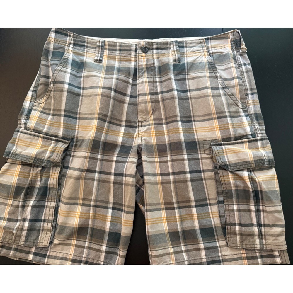 Old Navy Plaid Cargo Shorts Mens 38 Green Broken-In Utility Grunge 90s Workwear