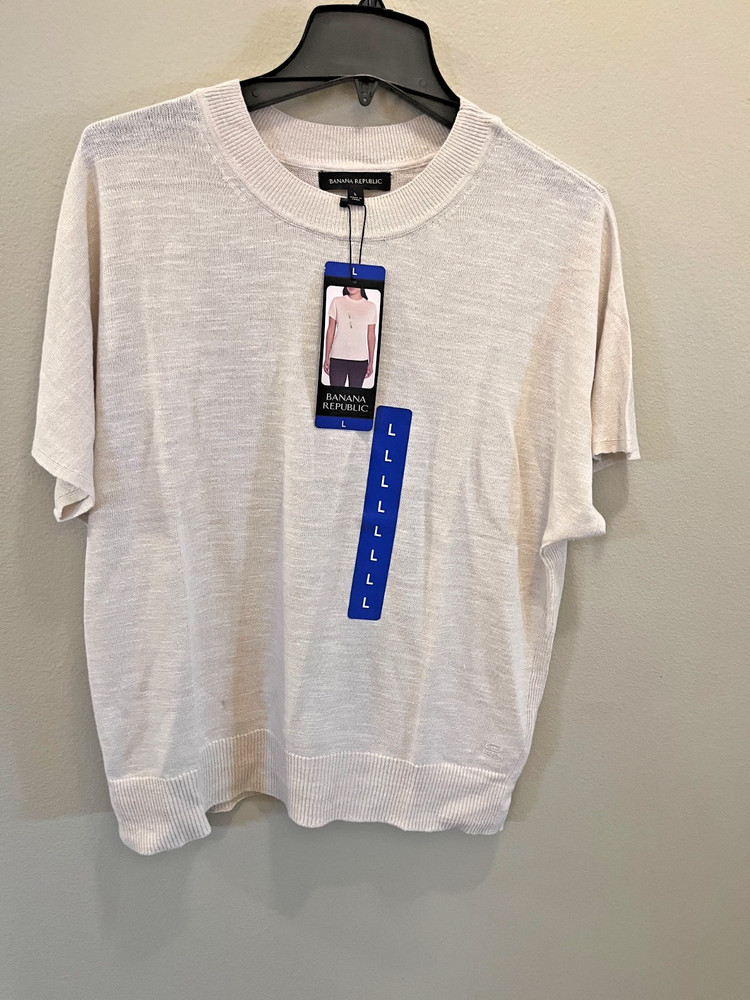 Banana Republic Women's Linen Blend Short Sleeve Top in Ivory, Size L
