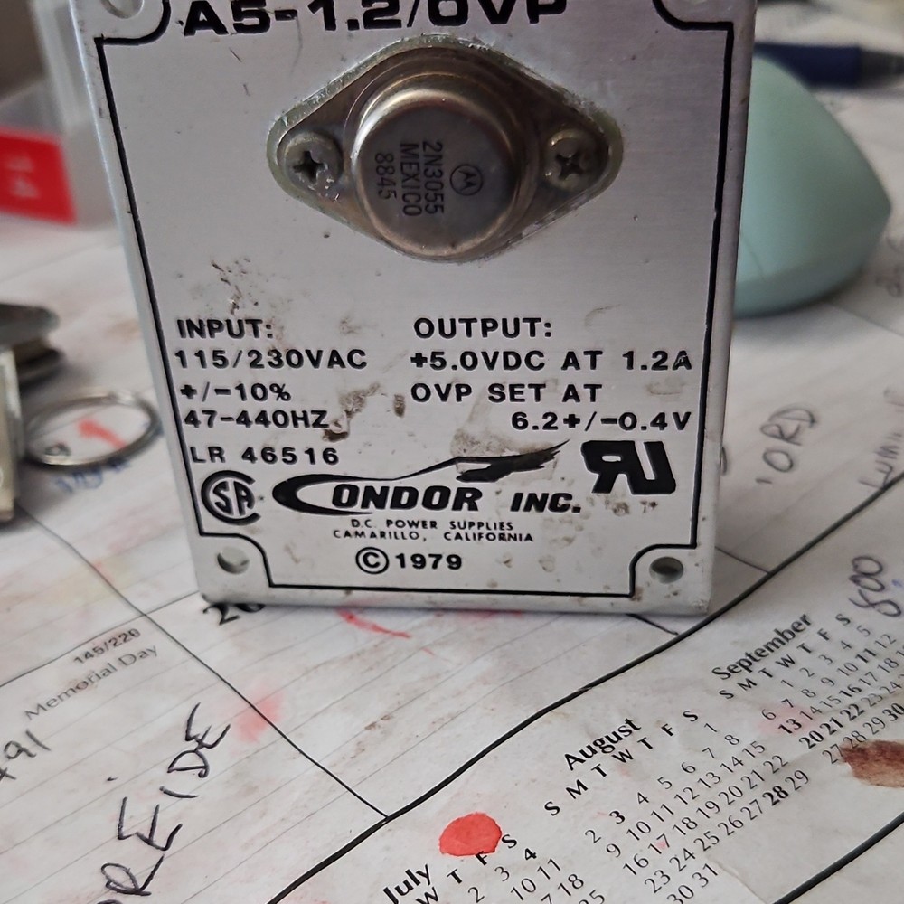 Condor A5-1.2/OVP Enclosed Chassis Mount Power Supply 5VDC 1.2A 115/230VAC