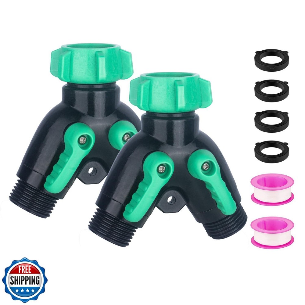 2 Pack Garden Hose Splitter 2 Ways Water Hose Splitter Heavy Duty Plastic 3/4