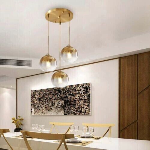 Modern 3-Light Hanging Light Fixture Gold Gradient Glass Globe Pendant