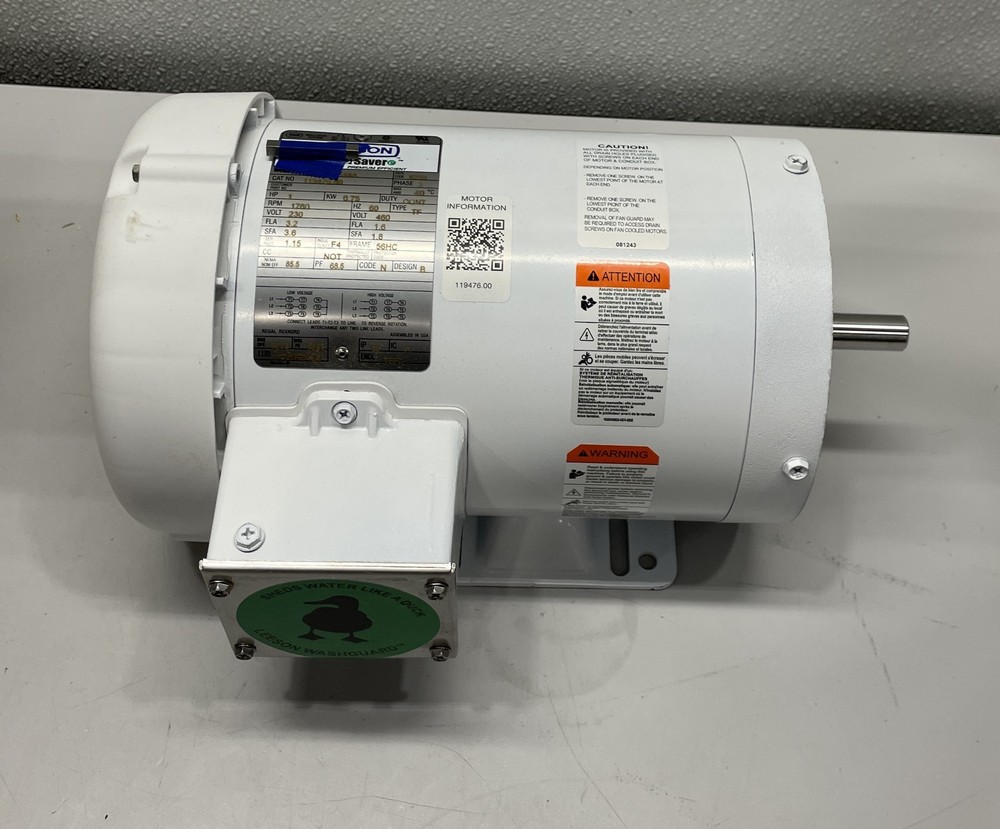 Leeson 119476.00 1HP Washdown Motor, 3P, 230/460V, 1800 RPM