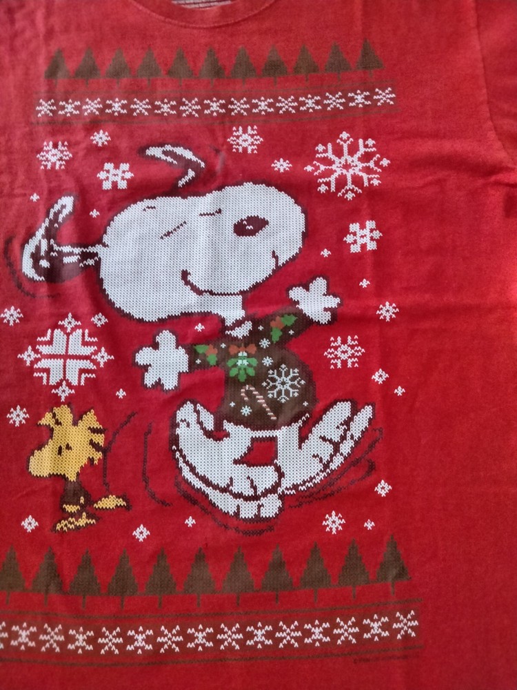 Vintage Peanuts Gang Charlie Brown Christmas Red Graphic T-Shirt Men's Large