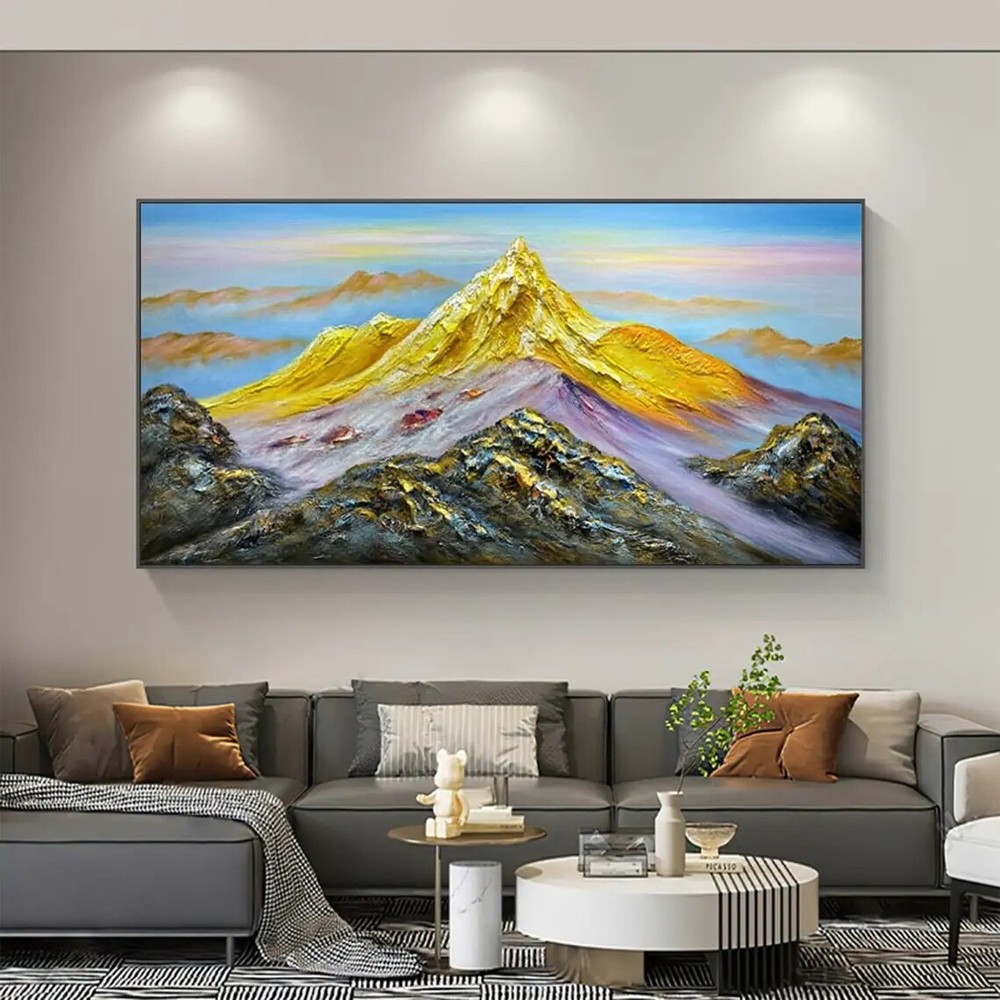 Gold Mountain Oil Painting on Canvas Landscape Wall Decor Abstract Gold Foil