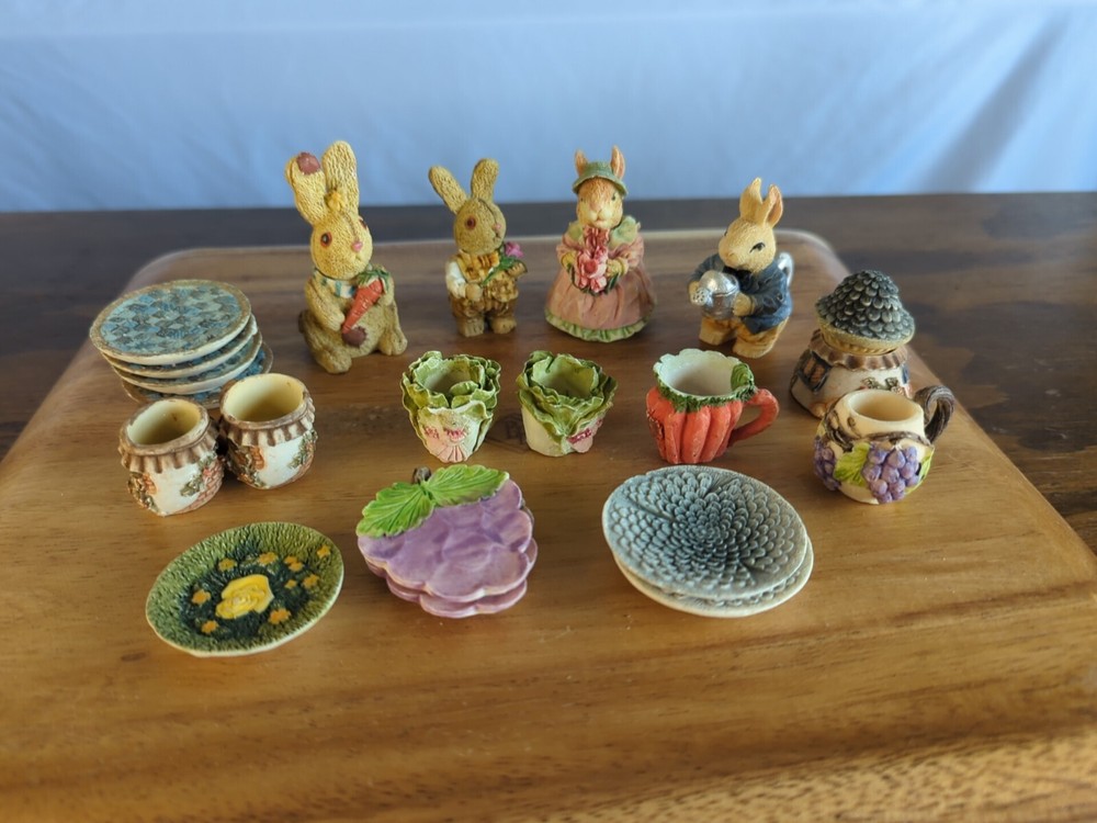 Bunny Tea Garden Collection Candle Holders Cute Miniatures 26+ Pc Set 2.25