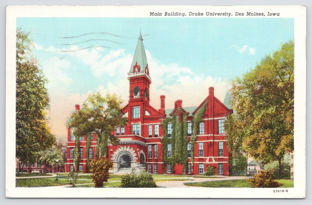 Des Moines Iowa~Drake University~Main Building~Linen Postcard