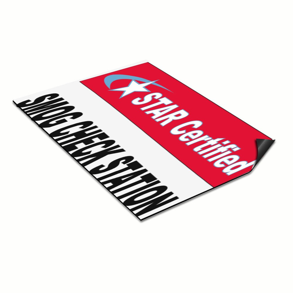 Dual Car Magnet Set Red Black Smog Check Star Certified Station Sign  