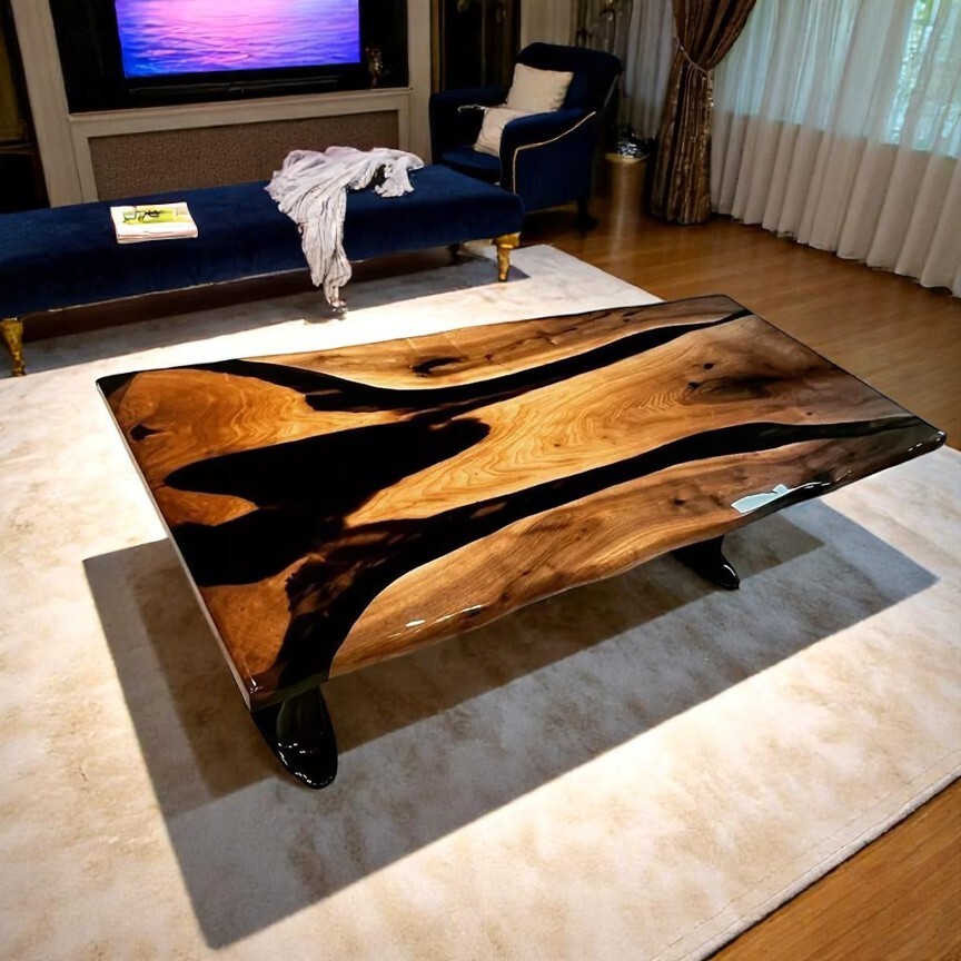 30x60 Black Epoxy Wood Modern Resin River Table Handmade Art Furniture