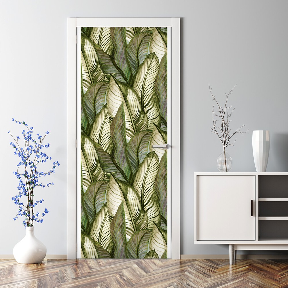 Green Palm Monstera Leaves removable Door sticker Floral Tropical Self-adhesive