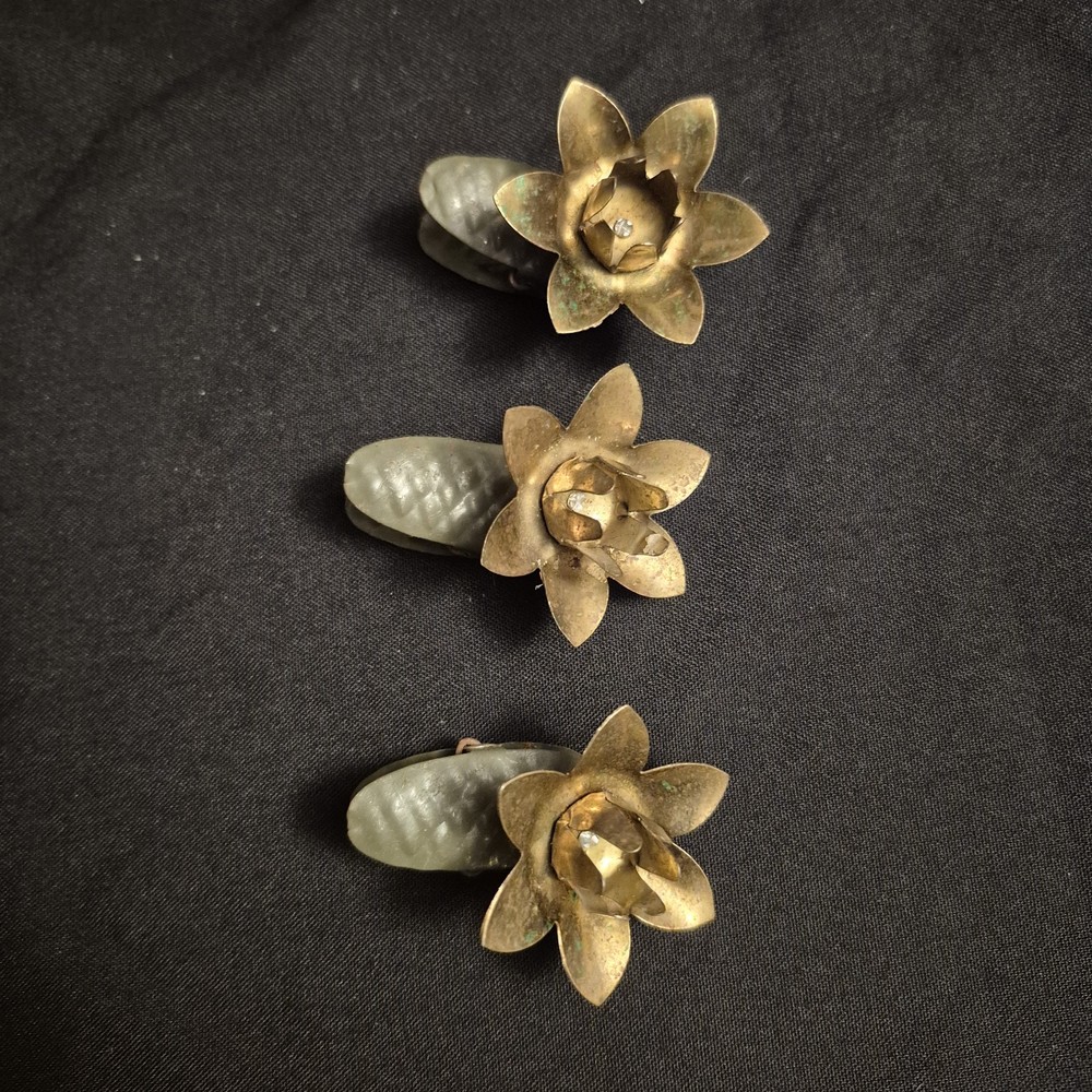 Lot Of 3 Vintage West Germany Christmas tree brass Flower candle holders clips