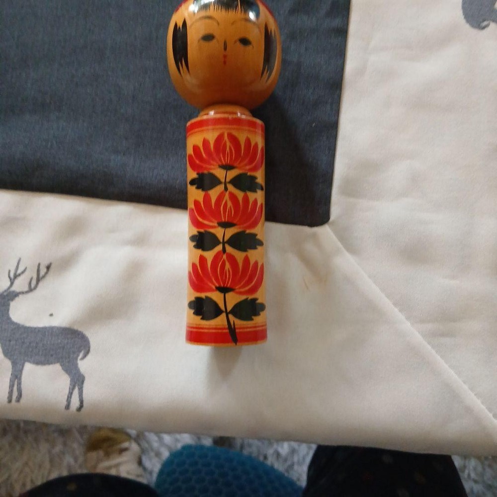 Kokeshi Creative Floral Pattern Wooden Doll Red Black Traditional Toy