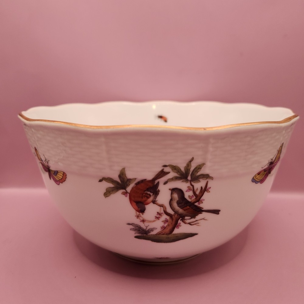 Vintage Herend Rothschild Bird Serving Bowl, Scalloped Rim, Hand Painted, #362