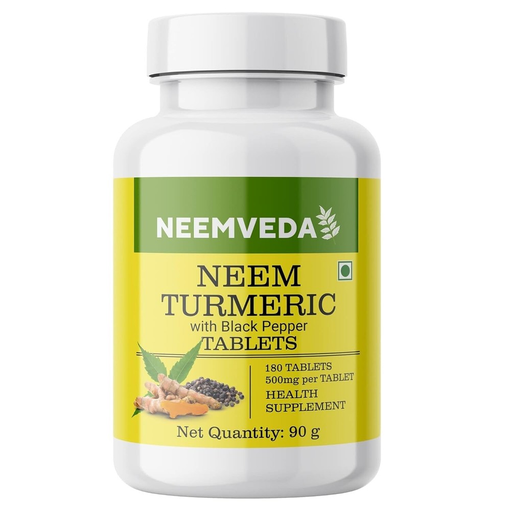 Neemveda Neem Turmeric Black Pepper 180 Detox Tablets with Neem Leaf Powder