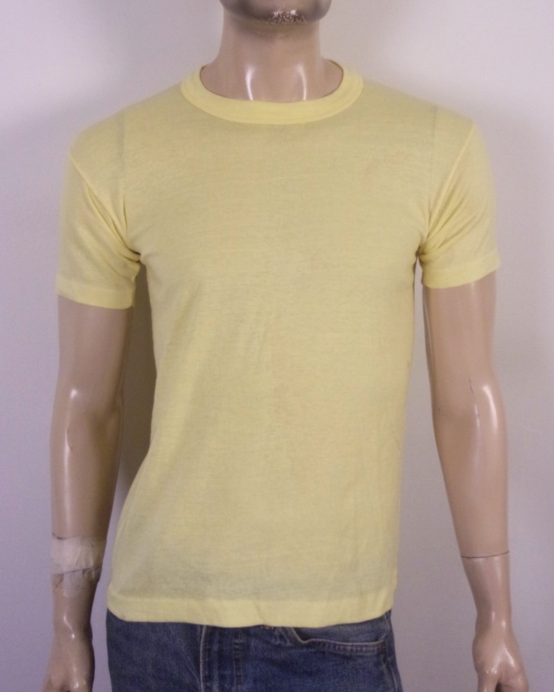 vintage 70s Atlantic Tee Blank Soft Pale Yellow T-Shirt thin single stitch M