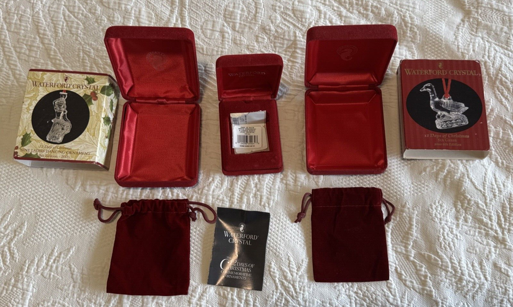 Waterford Crystal Gift Boxes+ Bags Red ONLY 12 days of christmas ( NO ORNAMENTS)
