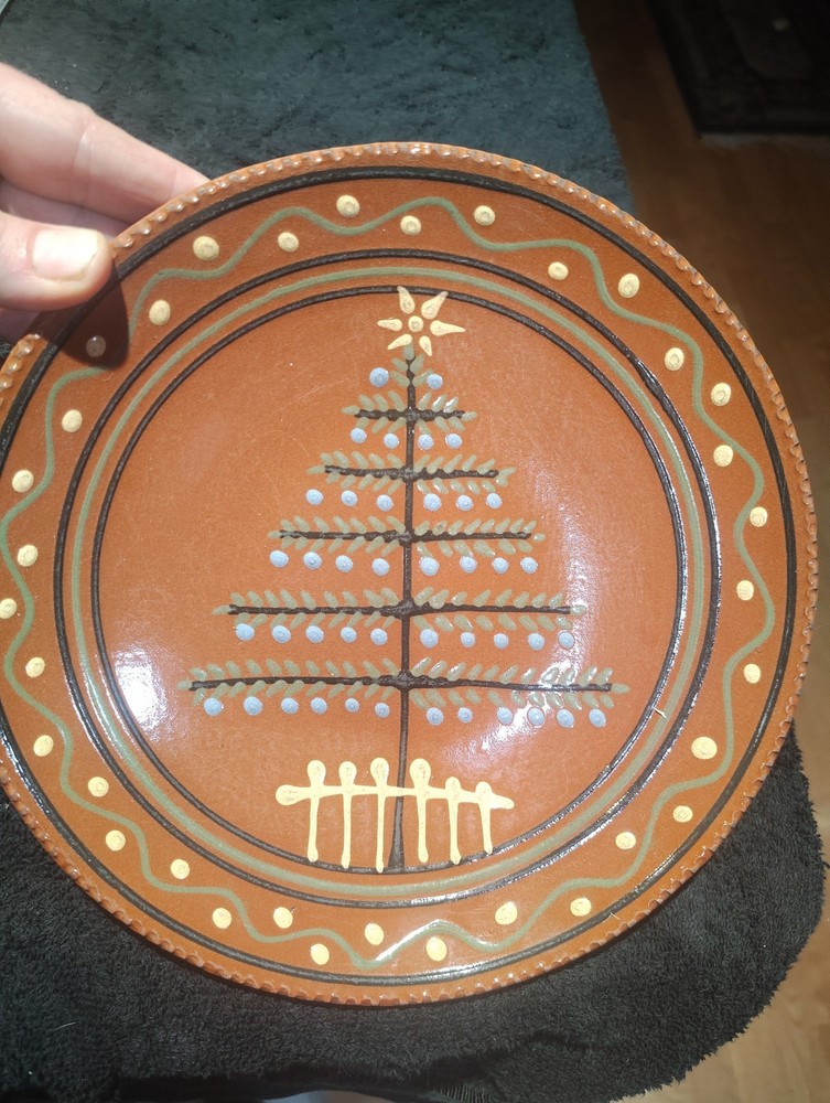 Rare Wisconsin Pottery Redware Tree Plate 2003 Message Signed & Marked 9.5