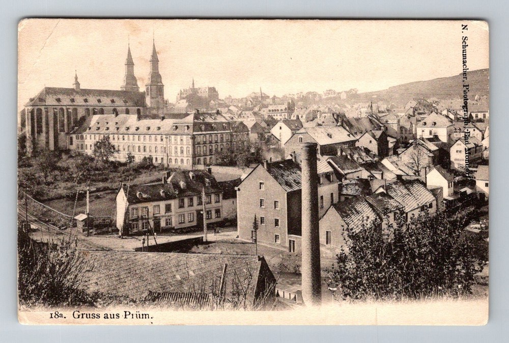 Germany- Prum Greetings City View Historic Basilica Old Post PC Vintage Postcard