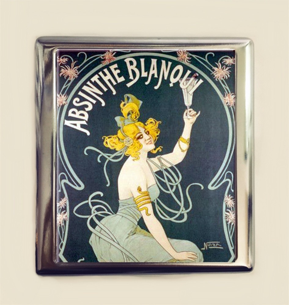 Absinthe Woman Cigarette Case Business Card ID Holder Wallet Art Nouveau Deco-image
