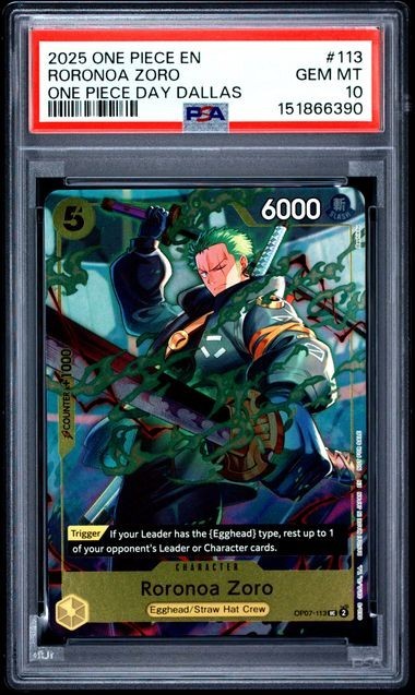 One Piece Roronoa Zoro 2025 Promos #113 One Piece Day Dallas Psa 10RCH IS ACCEPTING CONSIGNMENTS! UP TO 95% PAYOUTS!