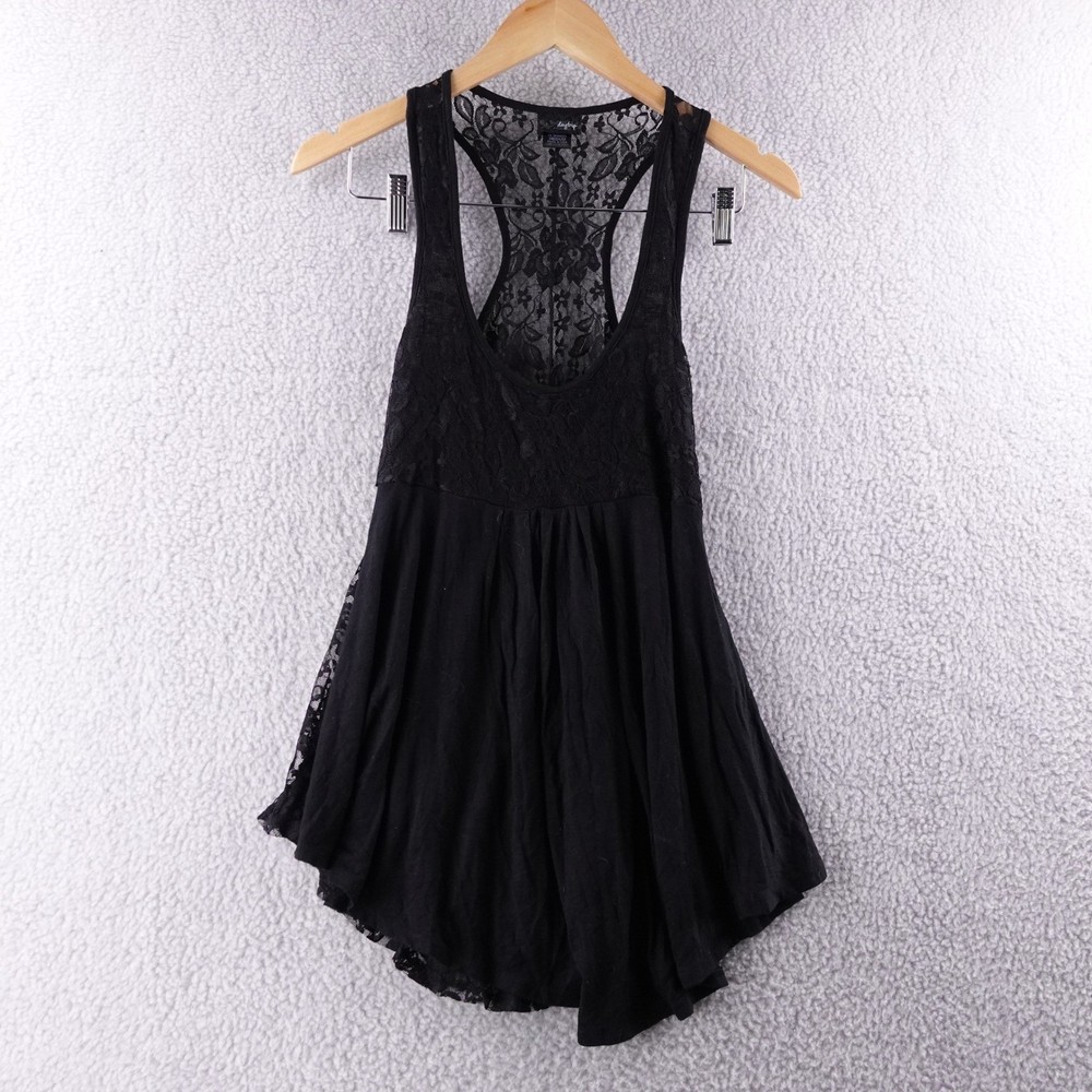 Daytrip Black Lace Racerback Tank Top Womens M Flutter Hem Y2K