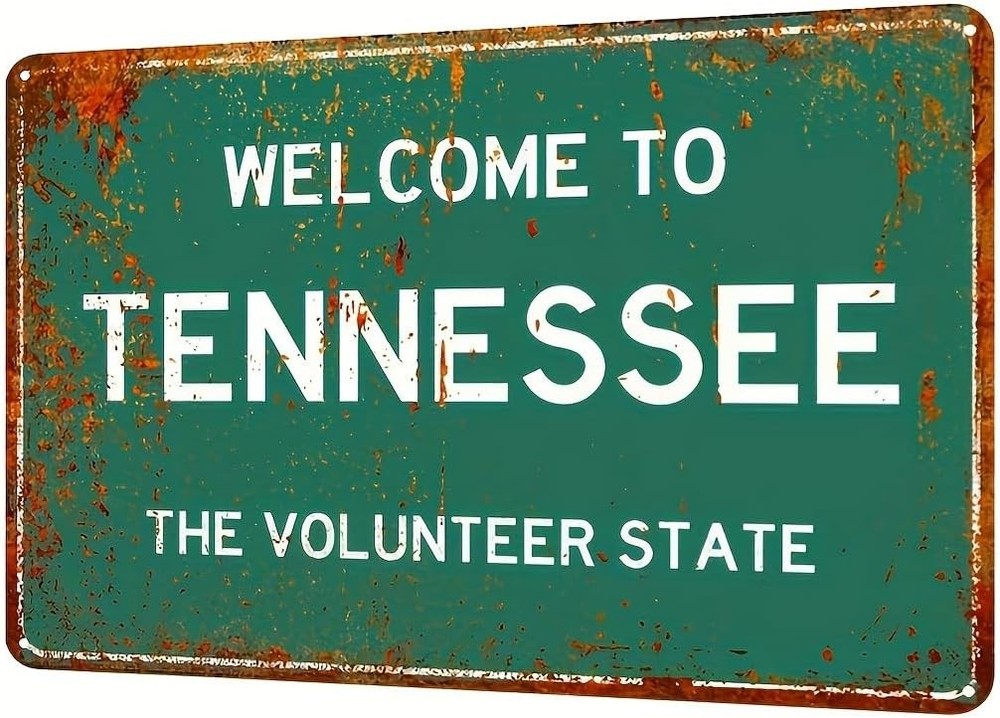 Vintage Tennessee City Welcome Sign -Rustic Metal Tin Decor for Home Garden Rest