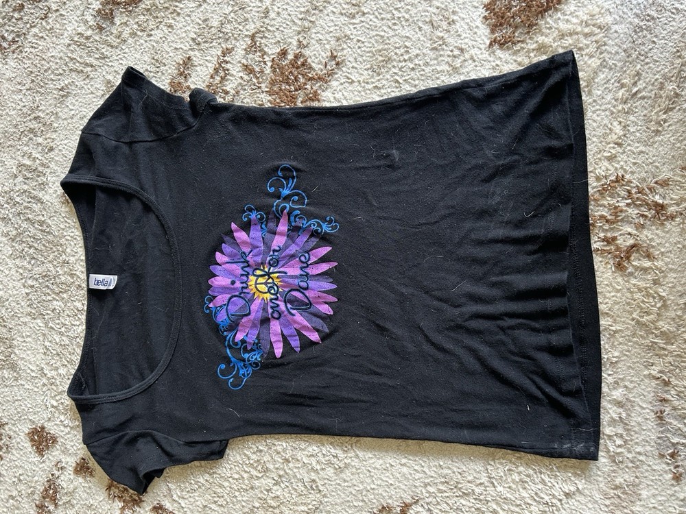 Dutch Bros Vibtage Womens S Black Cap Sleeve Scoop Neck Slim Fit Cotton Flower-T