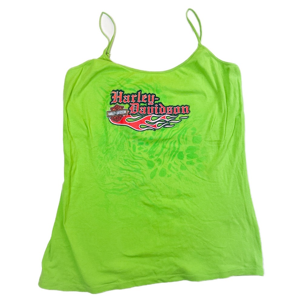 Vintage Harley Davidson Women's Lime Green  Designer Tank Top Size Xl