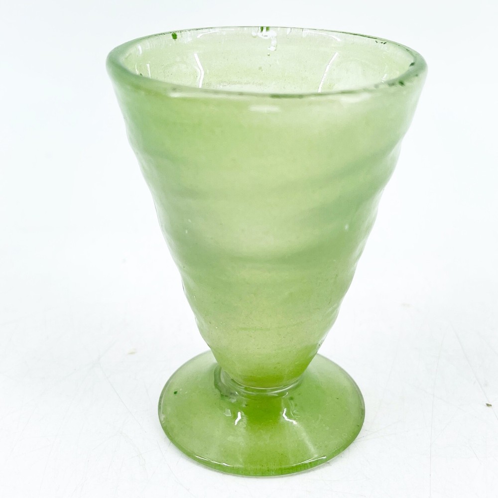Vintage Hand Blown Swirl Art Glass Footed Sherbet Tumbler Cup Green