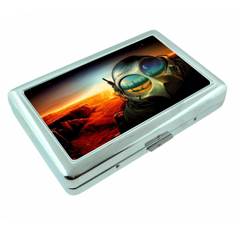 Alien Space Man Em1 Silver Metal Cigarette Case RFID Protection Wallet
