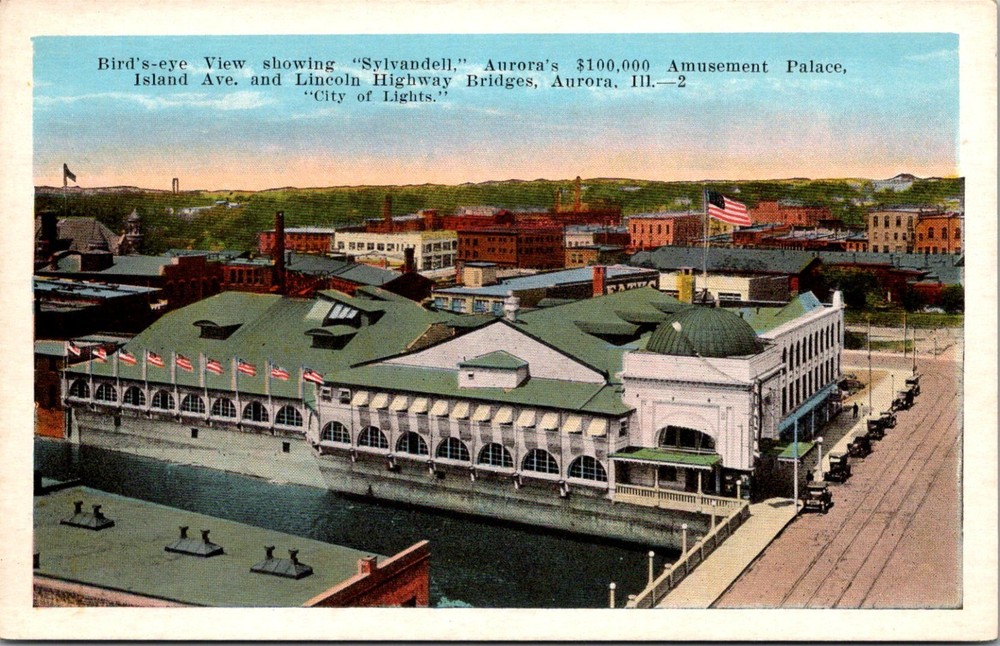 Aerial View Sylvandell Amusement Palace Aurora IL Vintage Postcard V20