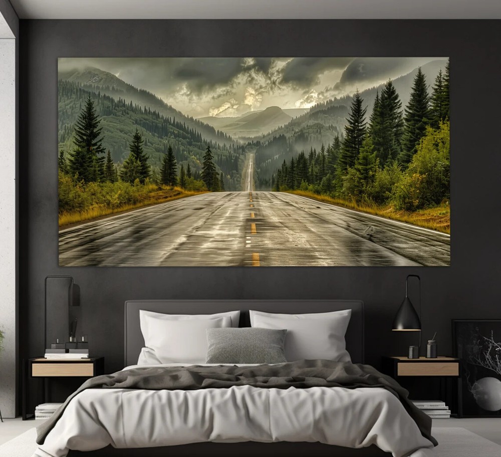 Scenic Road in Mountains and Forest Wall Art Canvas Unframed Print Art
