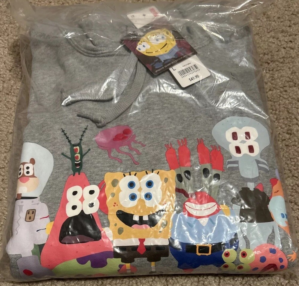 NWT Uniqlo SpongeBob Cactus Plant Flea Market Gray Hoodie Size L  