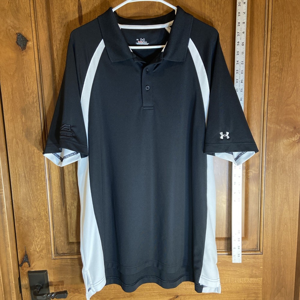 Under Armour Black and White Heat Gear Golf Shirt Short Sleeve, Men’s Size XL