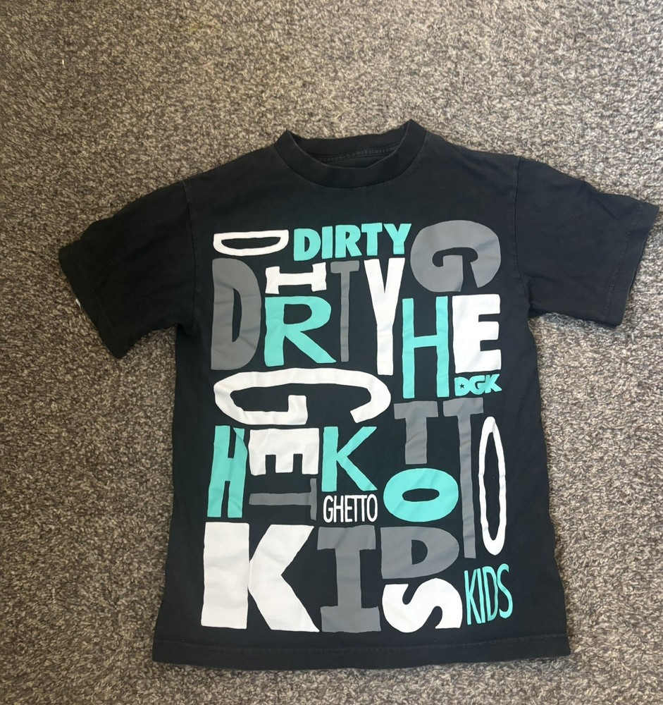 DGK Dirty Ghetto Kids T-Shirt Small Black Teal Graphic Skate Y2K Made in Mexico