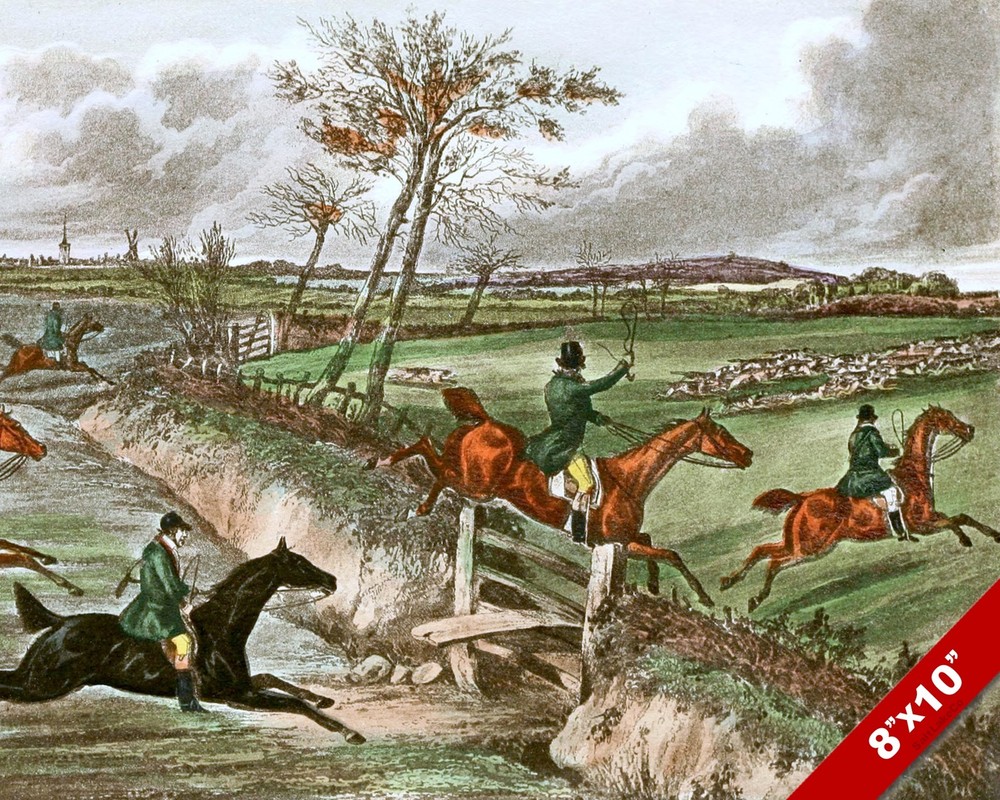 FOLLOWING THE HOUNDS FOX HUNT HORSE EQUESTRIAN HUNTING ART PAINTING CANVAS PRINT