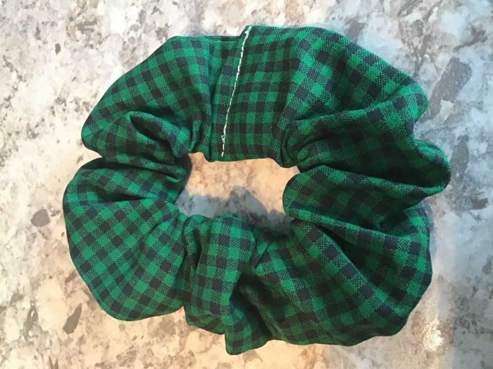 Black Green Checked plaid SCRUNCHIE Christmas HAIR ELASTIC stocking stuffer vsco